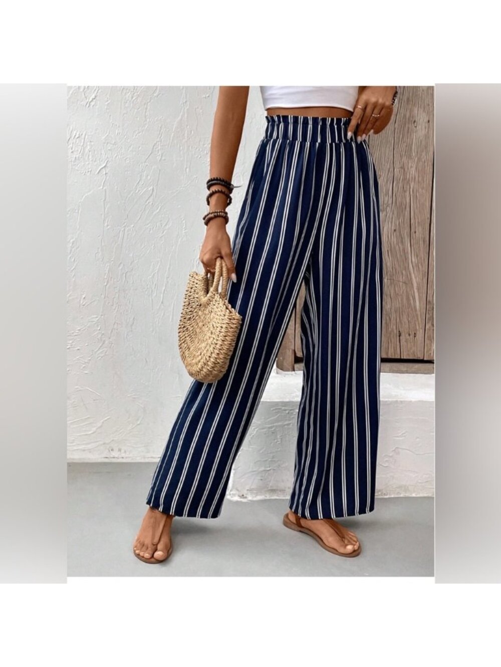 Striped Wide Leg Pants Blue - Picture 3 of 6